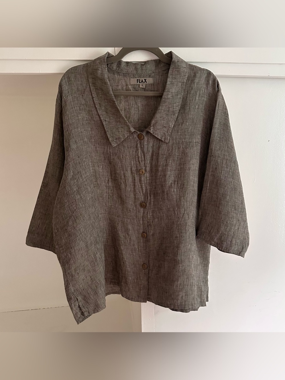 Flax 100% Linen Gray Button Down Oversized Shacket Shirt Lagenlook Large L